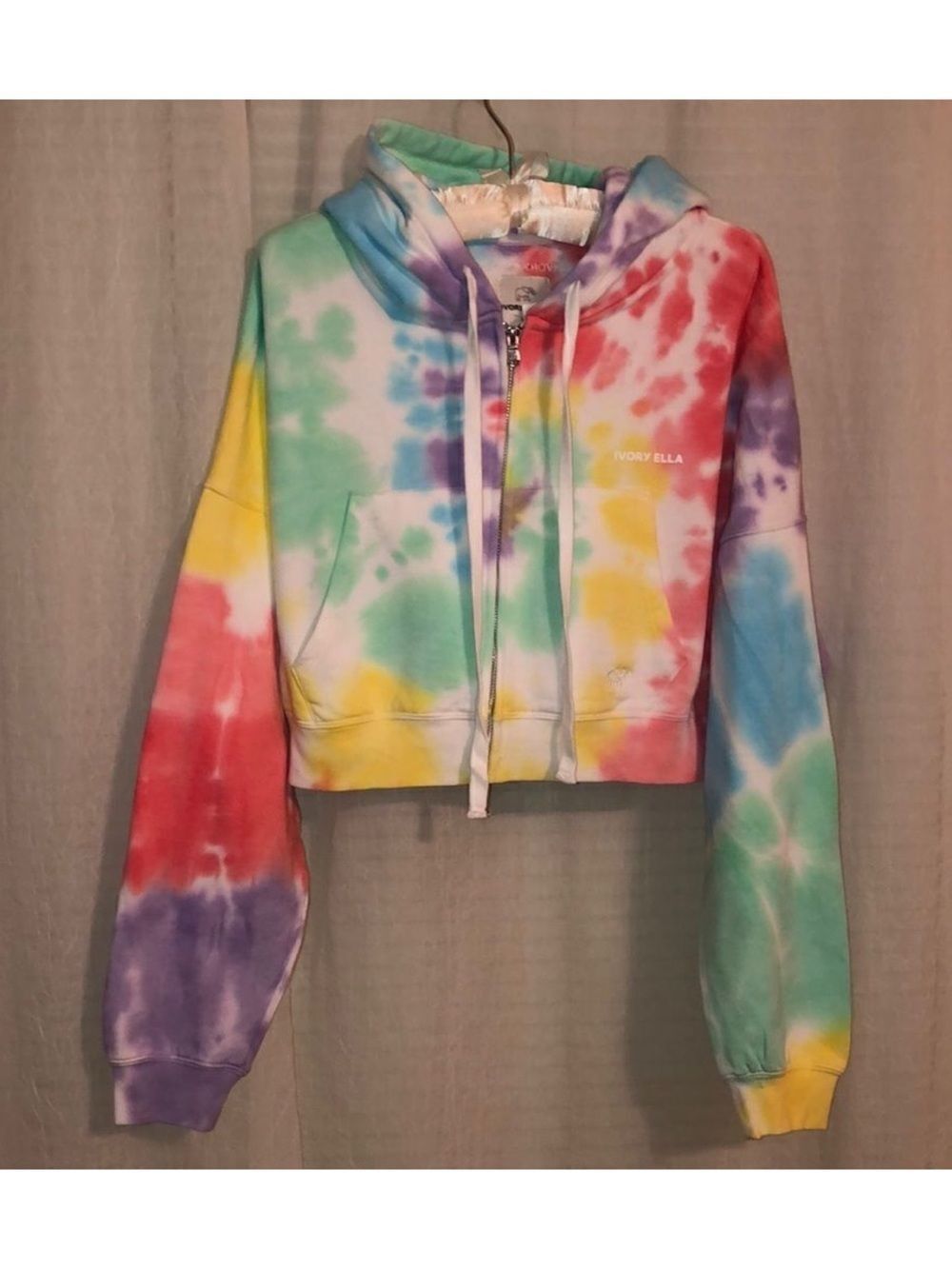 ivory ella M Crop Tie Dye Full Zip Drawstring Hoodie